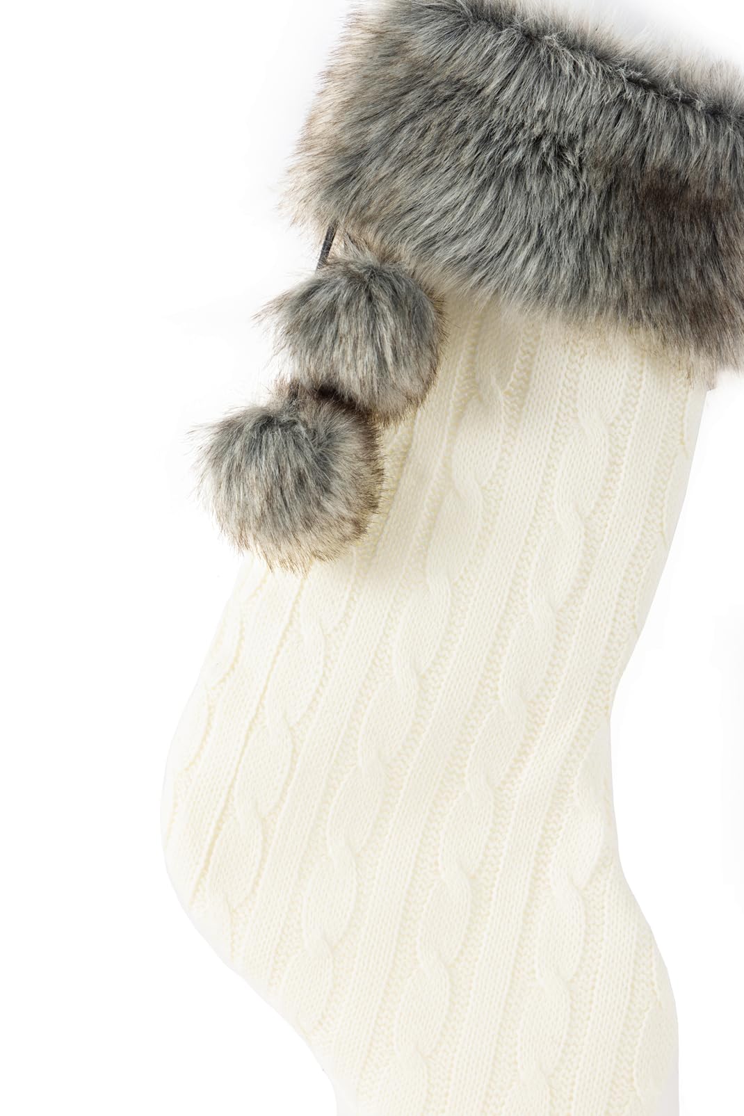 E-FirstFeeling Cable Knit Christmas Stockings with Faux Fur Cuff Large Knitted Xmas Stockings Rustic Hanging Stockings Ornaments for Christmas Decorations Holiday Season Decor (Ivory White)