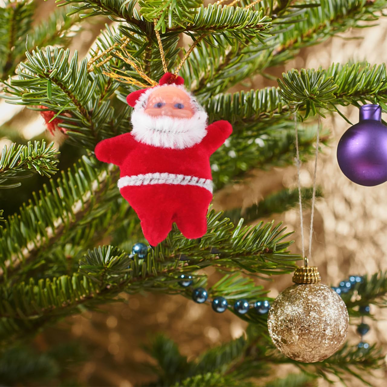 Garneck 20pcs Mini Santa Claus Ornaments Miniature Plush Christmas Tree Hanging Decorations Xmas Tree Pendants for Holiday Party Home Decor