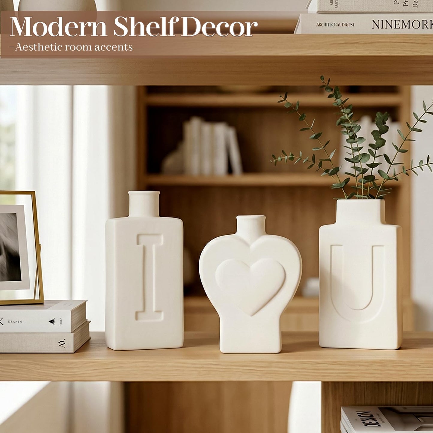 TBWIND White Ceramic Vases Set of 3, Modern Minimalist Aesthetic Home Decor Vases for Dining Table Centerpiece, Entryway, Bedroom and Bookshelf Styling.