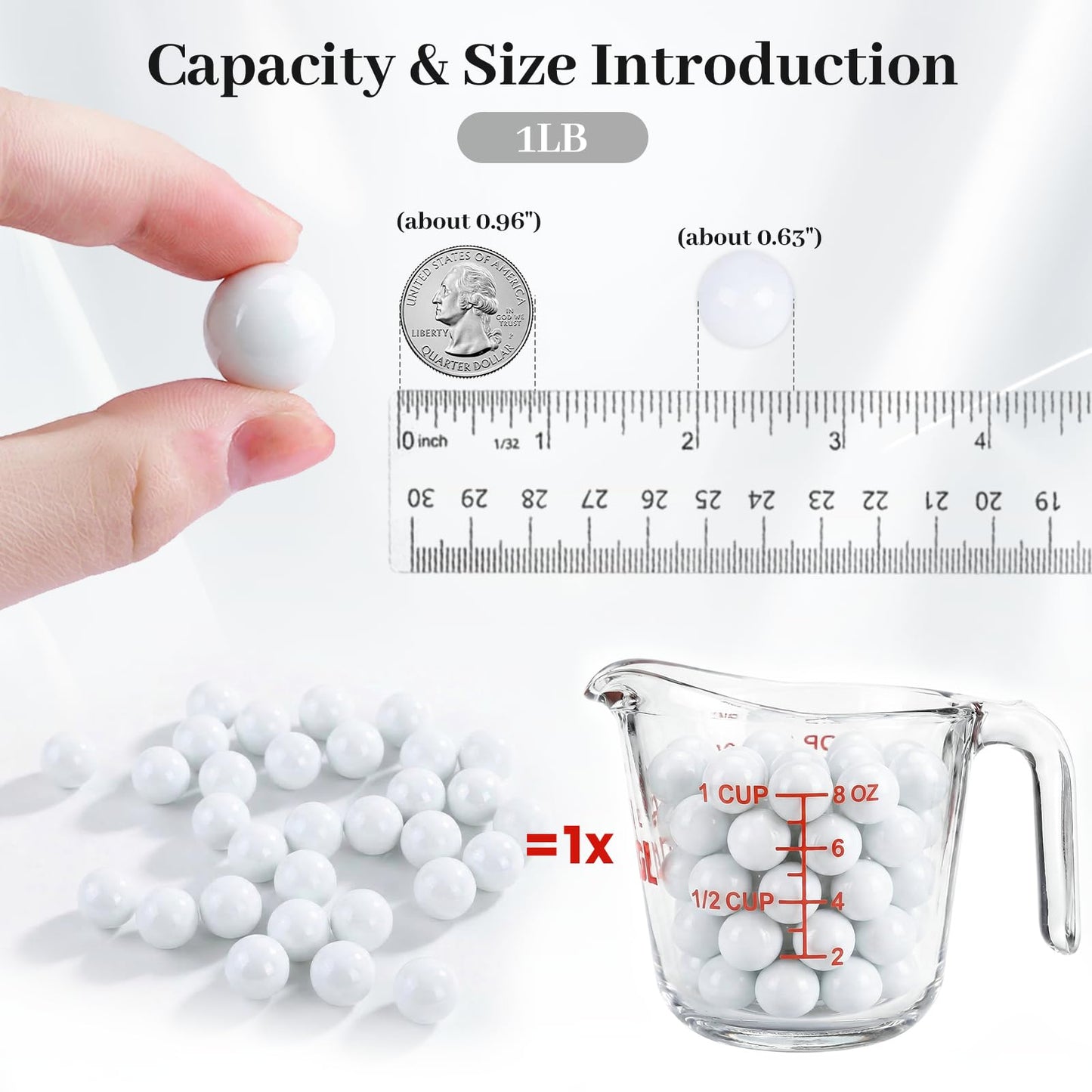 DomeStar 1LB Glass Marbles Bulk, 0.63 Inch White Glass Beads Marbles for Vases Home Decor