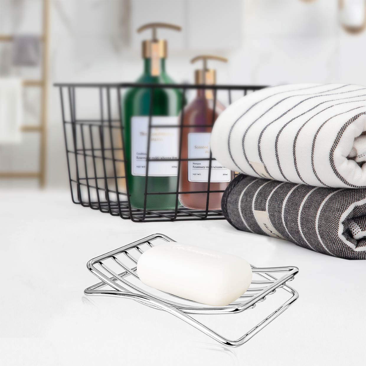 GUUKAR Soap Dish Stainless Steel Bar Soap Holder for Shower Bathroom, Self-draining Soap Dishes Sponge Holder for Kitchen Sink, Easy Cleaning Quick Dry(Soap Saver Not Included)