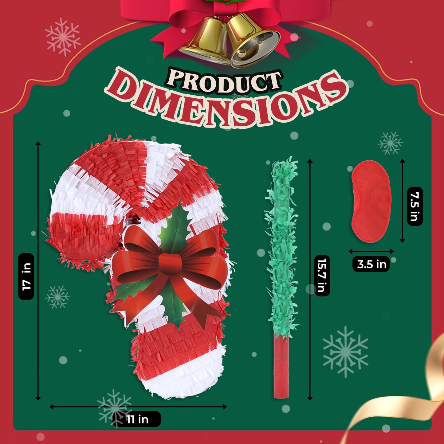 Birchio Christmas Candy Cane Pinatas Bundle with a Blindfold and Bat (Small Size 17x11x4 Inches), Holiday Theme Piñata, Christmas Party Supplies, Xmas Piñata, Party Decoration Games