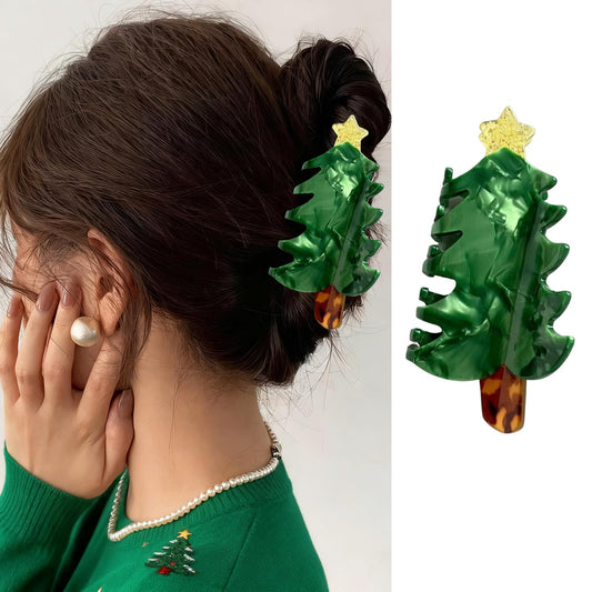 Christmas Tree Hair Clips Christmas Hair Claw Clips Cute Pine Tree Jaw Barrettes Xmas Hair Accessories Funny Strong Hold Grip Green Claw Clip Xmas Holiday New Year Hair Decoration for Women