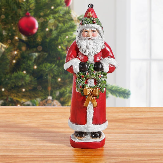 EZVYAO 2025 Santa Claus Figurines Christmas Decorations Resin Standing & Hanging Santa Ornament for Tree Tabletop Office Home Decor Xmas Gifts, Santa in Red Cape, 5.4" H