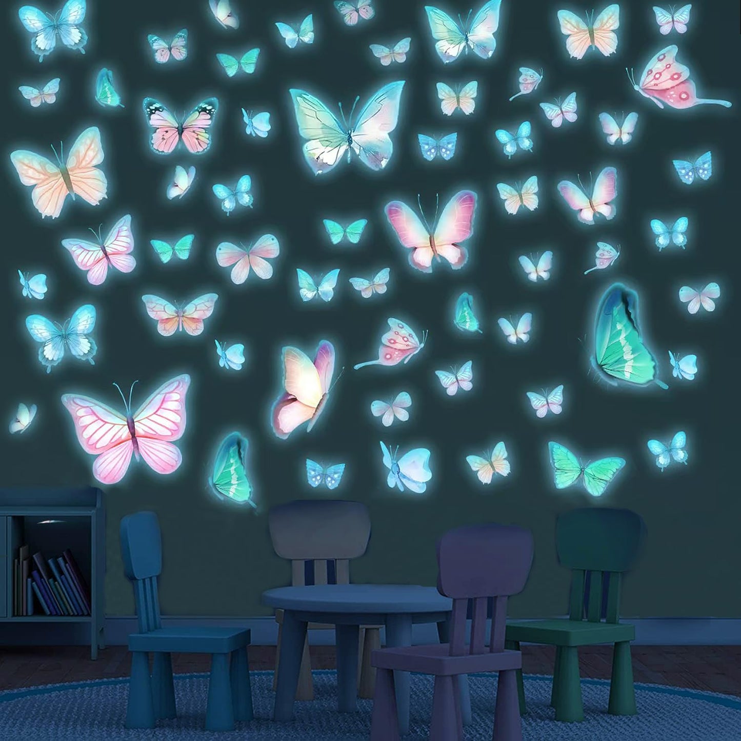 Lotusamber Glow in The Dark Butterfly Wall Decals, Luminous DIY Wall Stickers for Home Bedroom Living Room Ceiling Decor, Removable Self-Adhesive Art Murals for Indoor Home Decoration