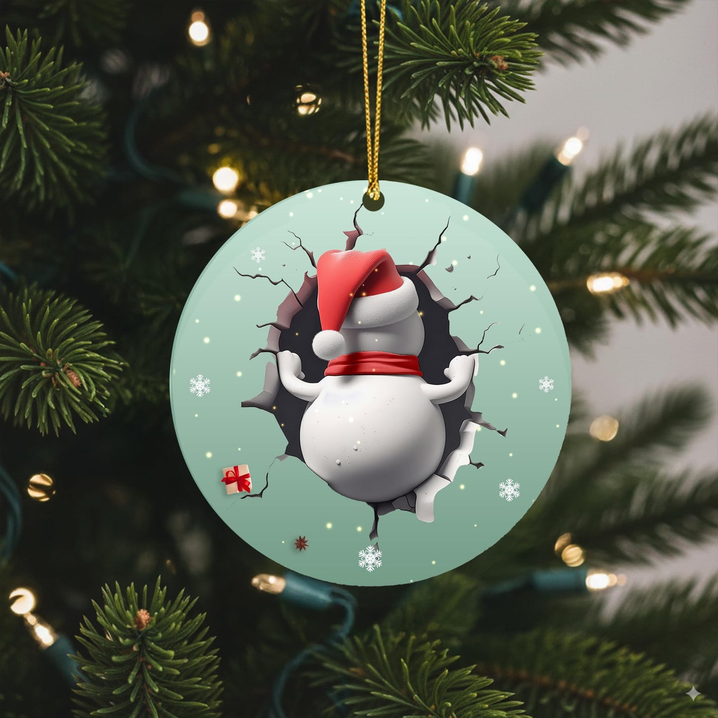 Faythory Snowman Christmas Ornament 2025 – 3D Illusion Printed Design, Cute Snowman, Elegant Shatterproof Ornament for Christmas Tree, Indoor Holiday Décor, 4” Round