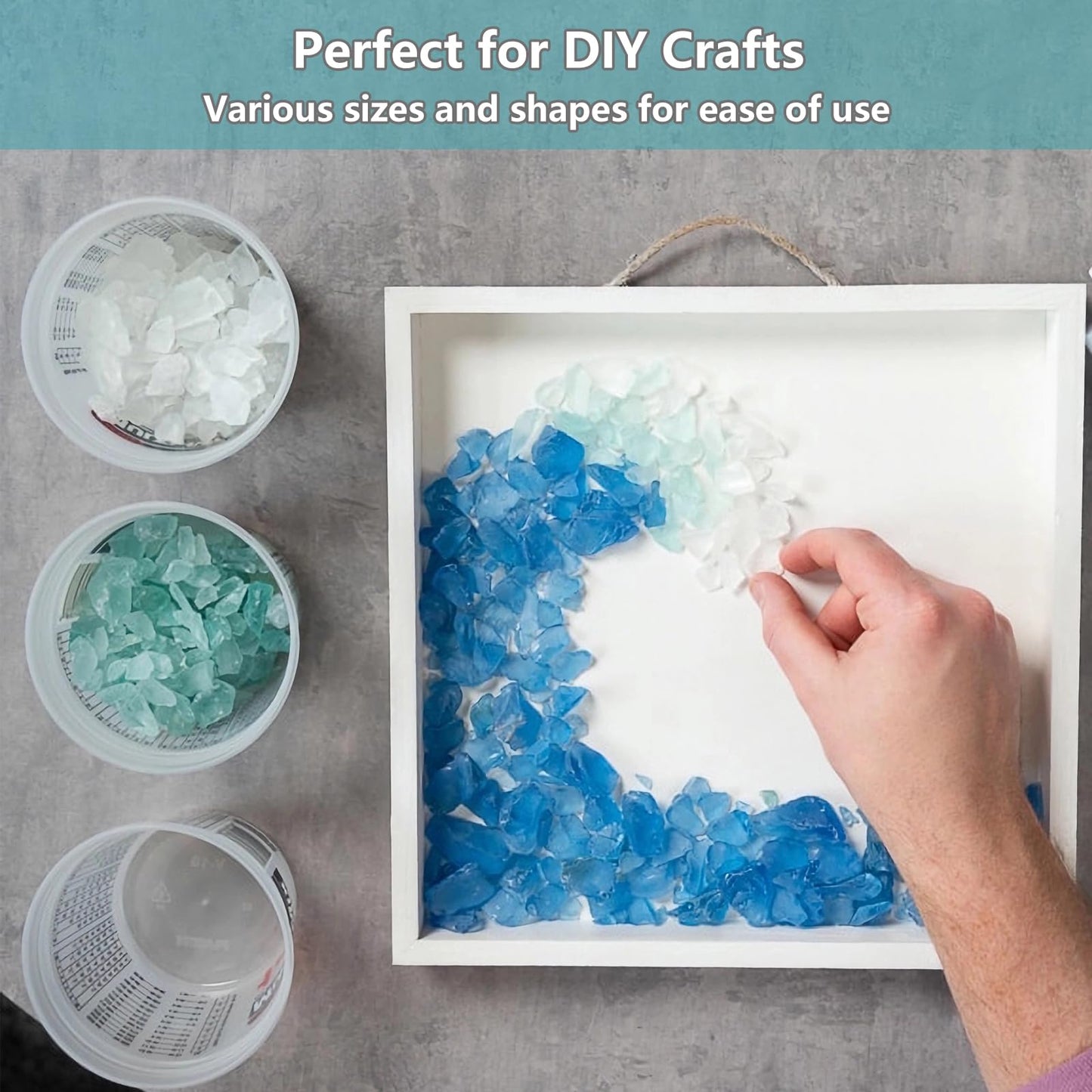 Sea Glass for Crafts - 34oz Frosted Seaglass Pieces - Vase Filler and Aquarium Ornament, DIY Craft Supplies for Art, Beach Weddings, and Home Decor (Blue, Aqua Green, White)