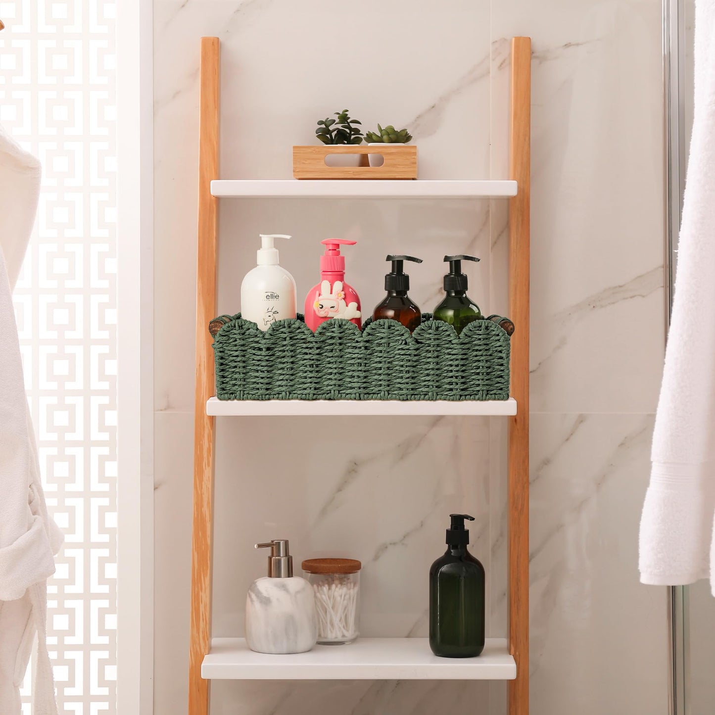 Toilet Paper Storage Basket Bathroom Counter Organizer Wicker Baskets for Organizing Cute Basket for Apartment Bedroom Nursery Room Kitchen Bathroom Decor-Green