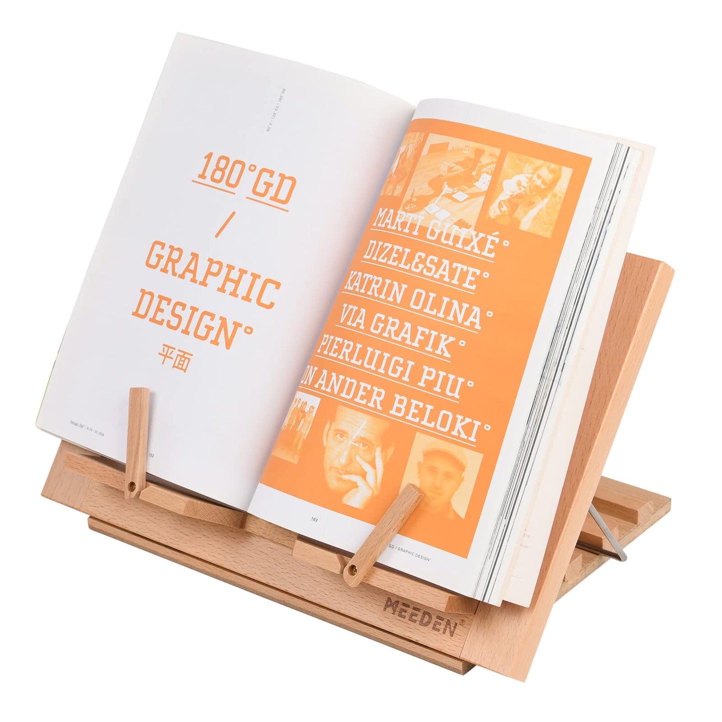 MEEDEN Book Stand with Page Holder Clips, Cookbook Holders for Reading Hands Free, Adjustable Foldable Solid Beechwood MacBook Stand for Laptop Textbook Bible File Documents - 13.39" x 9.25"