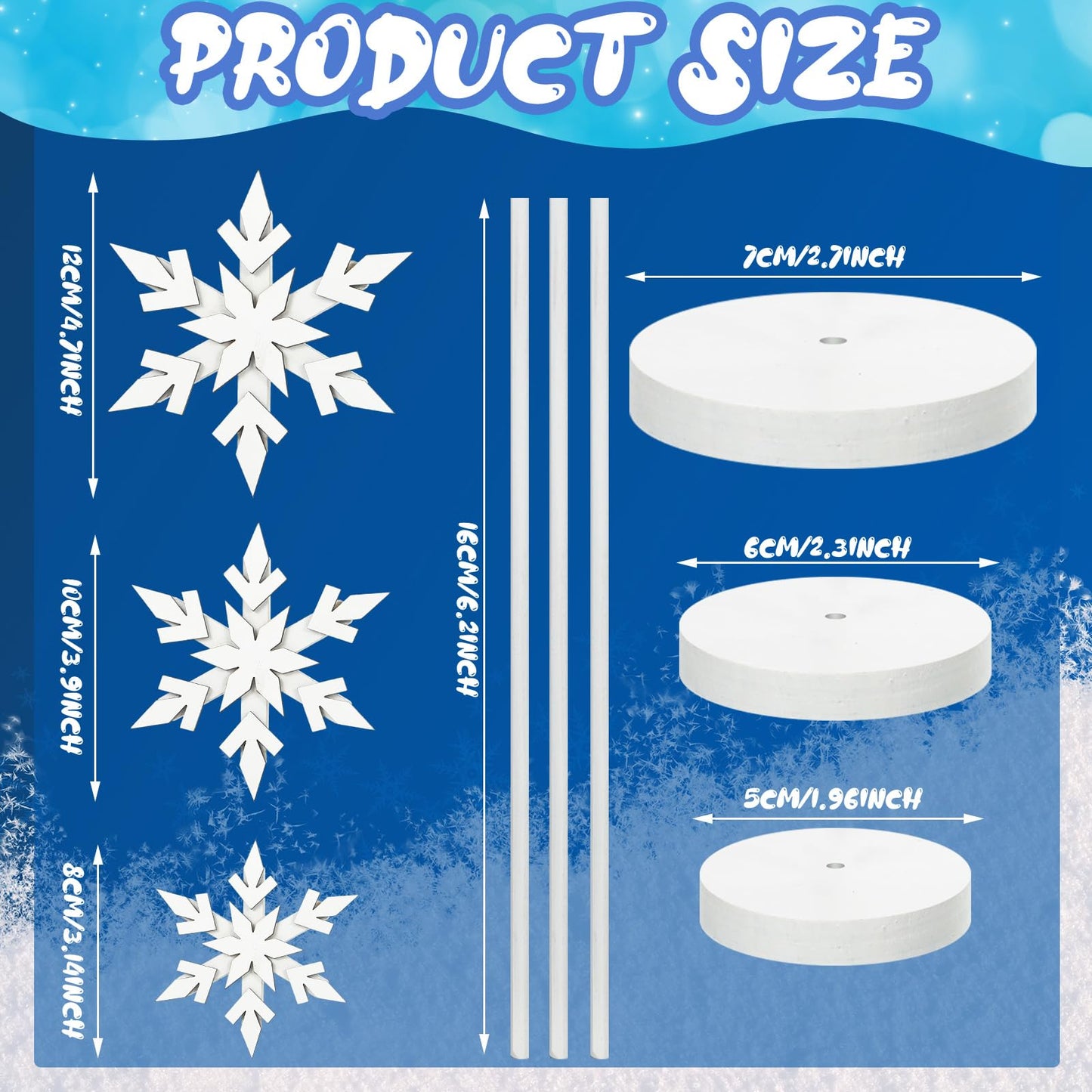 Soaoo 3 Pcs Winter Snowflake Decorations Wooden Snowflakes Table Centerpieces Tall Standing White Winter Snow Wonderland Wood Block Sign for Tabletop Shelf Mantel Home Tiered Tray Decor(Fresh)