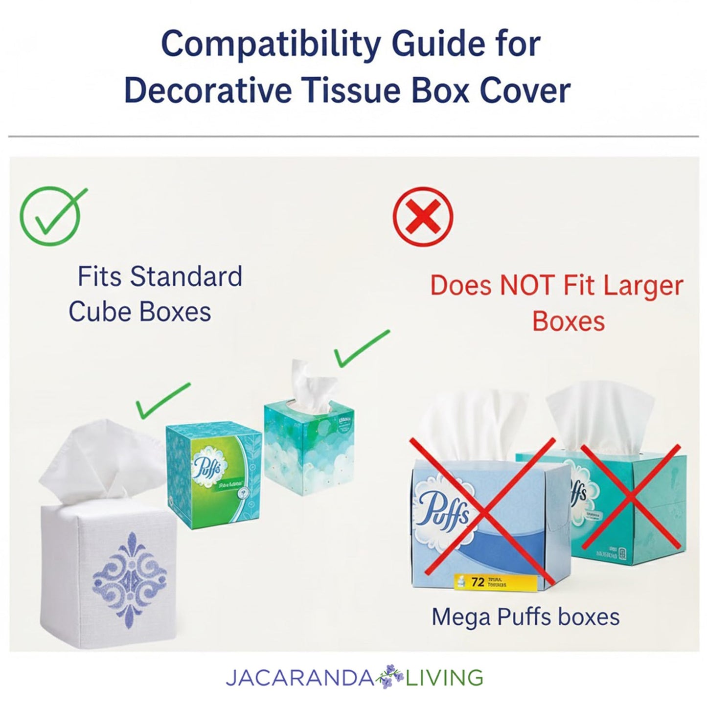 Jacaranda Living Square Tissue Box Cover, Linen/Cotton Fabric Tissue Holder, Decorative Cloth Tissue Cube Cover Tissue Box Cover, Natural Linen, Plain
