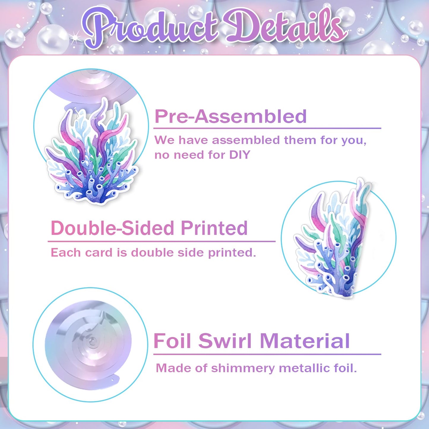 Mermaid Hanging Swirls, 36Pcs Mermaid Ceiling Streamers Sea Creature Hanging Decorations for Ocean Mermaids Theme Party Supplies