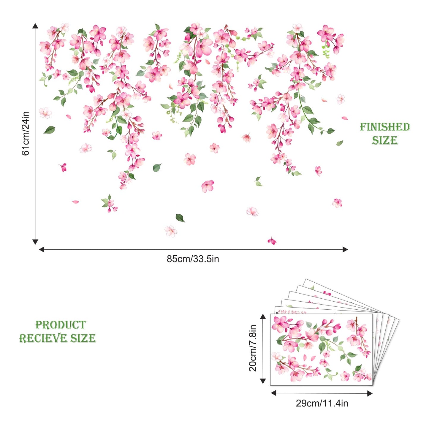 Supzone Spring Cherry Blossom Flowers Window Clings Valentine's Day Pink Hanging Flower Window Decals Anti-Collision Static Stickers for Women Girls Room Decor