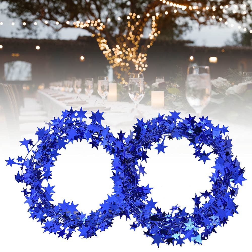 Sunicon Sparkly Star Tinsel Garlands with Wire, 7.5m Star Tinsel Garlands Christmas Star Wire Garland Decorations for Christmas Tree, Home, Wedding, Birthday, Party, Festive Ornament(Blue)