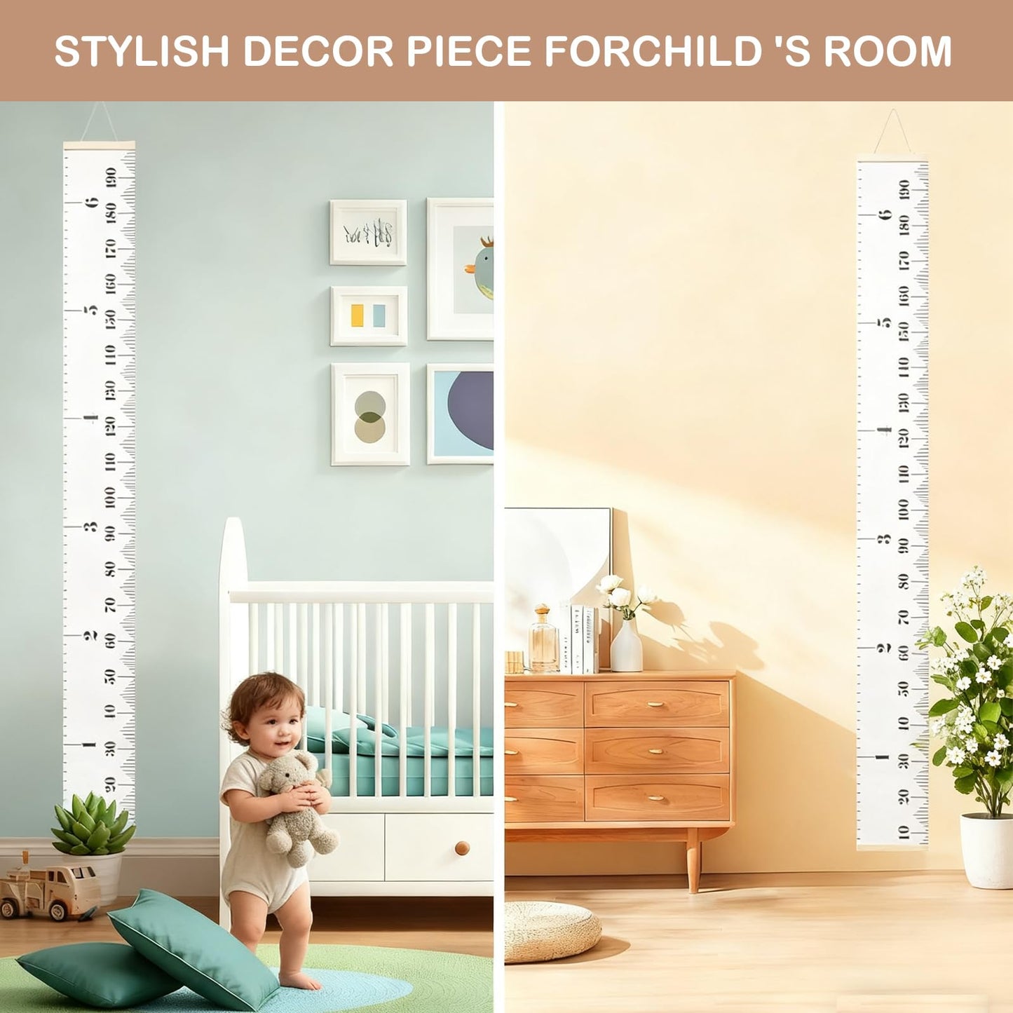 Height Chart for Kids, Growth Chart for Wall, 77"x7.9" Premium Canvas Removable Height Chart for Kids Baby Child Toddler Boys Girls Height Measurement for Wall (Black & White)