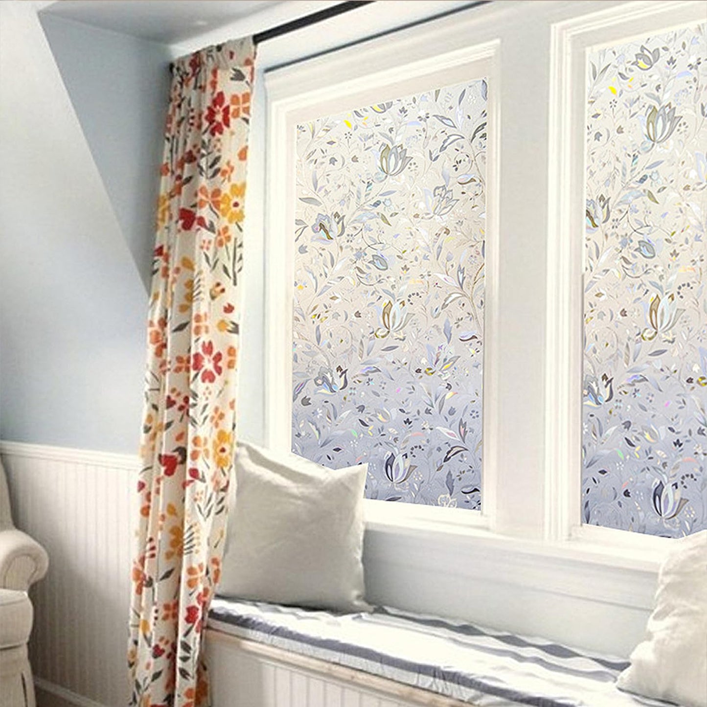 LEMON CLOUD Window Film, Decorative Window Privacy Film, 3D Stained Glass Window Sticker,Anti-UV Sun Blocker Heat Control for Home(Rainbow Tulip Design,17.5 x 78.7 inches)