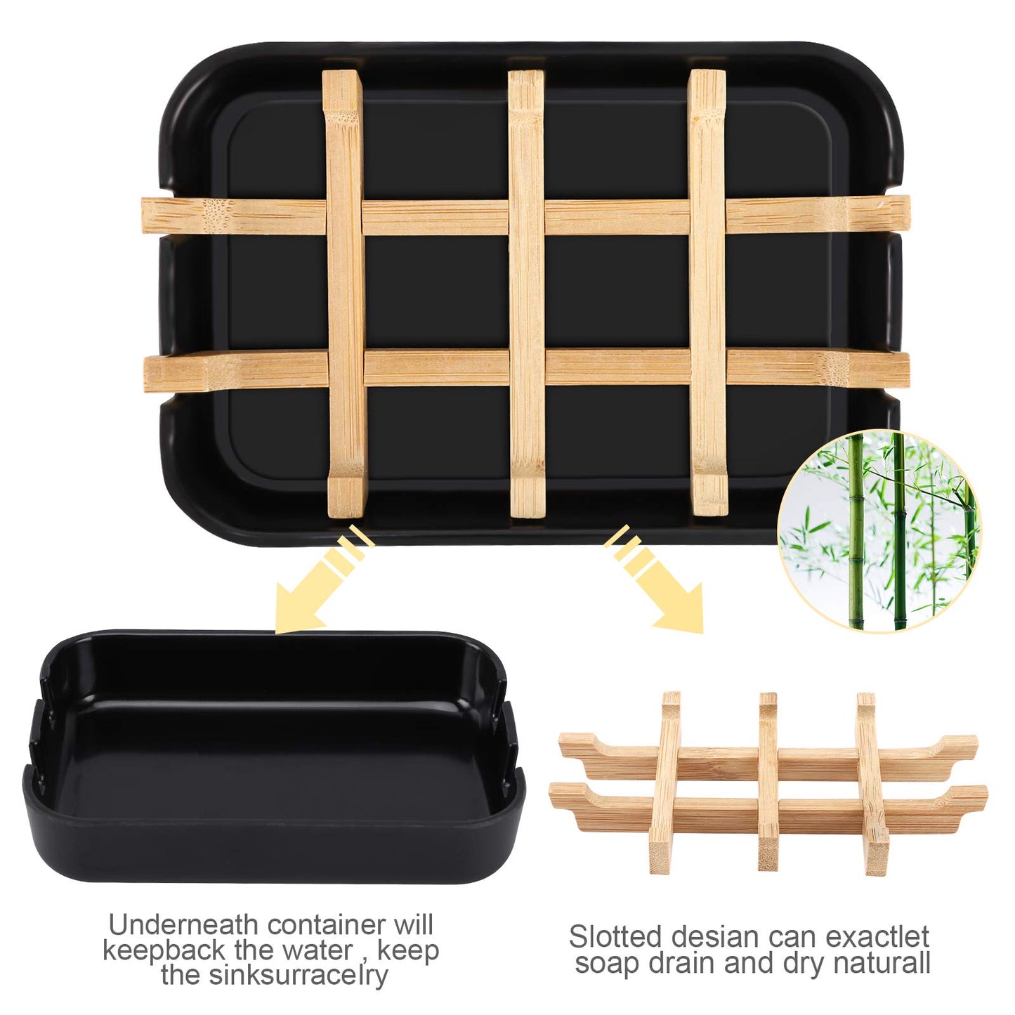 Fufengz Bamboo Wooden Soap Dishes for Shower with Drainage for Bathroom Bar Soap Holder Soap Holder Sink Deck Bathtub Shower Tray (One Pieces Black)