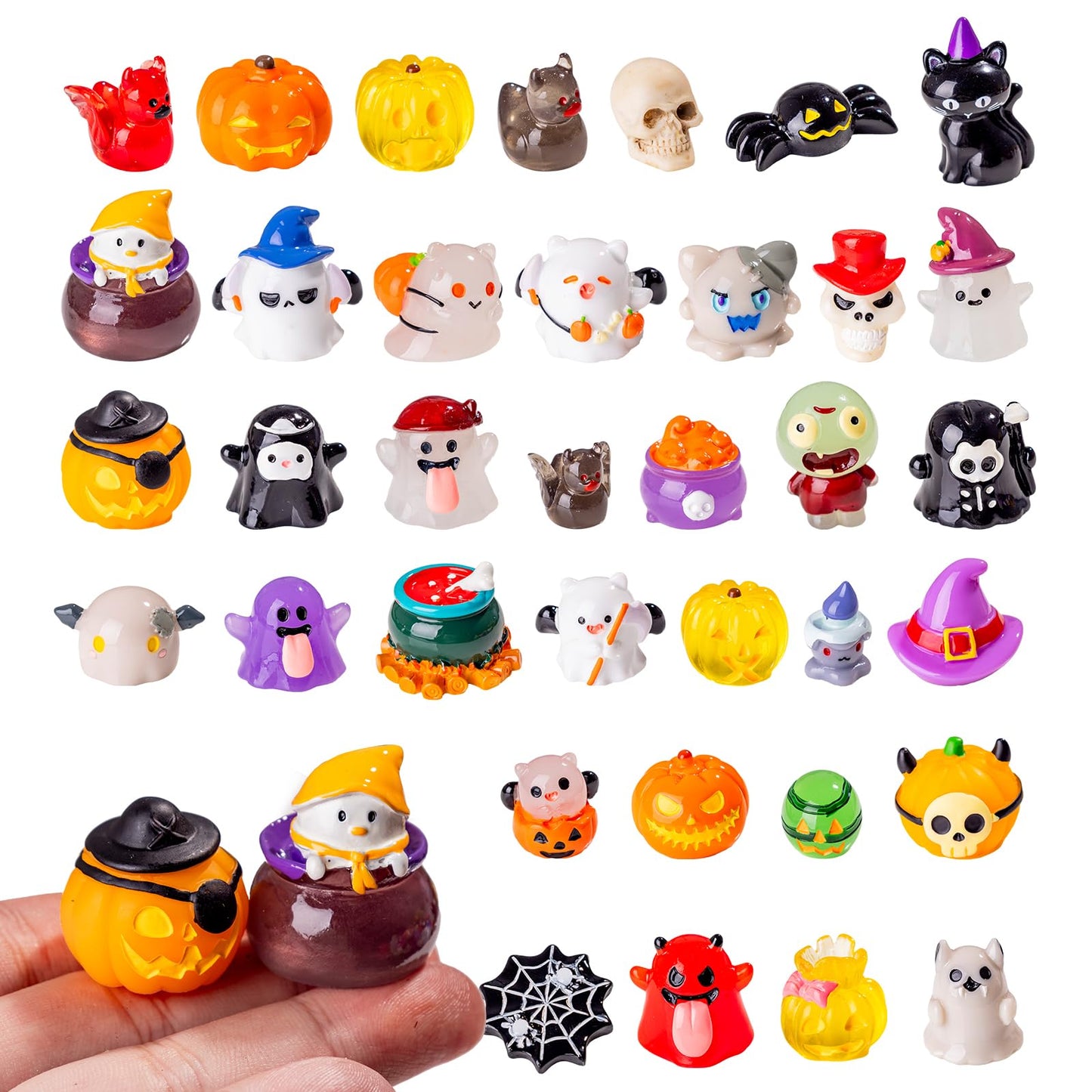 Teenzee 44P Mini Halloween Figurines Tiny Figures Resin Miniature Little Small Figurines Bulk for Micro Fairy Garden Landscape Accessories Hide Crafts Decor