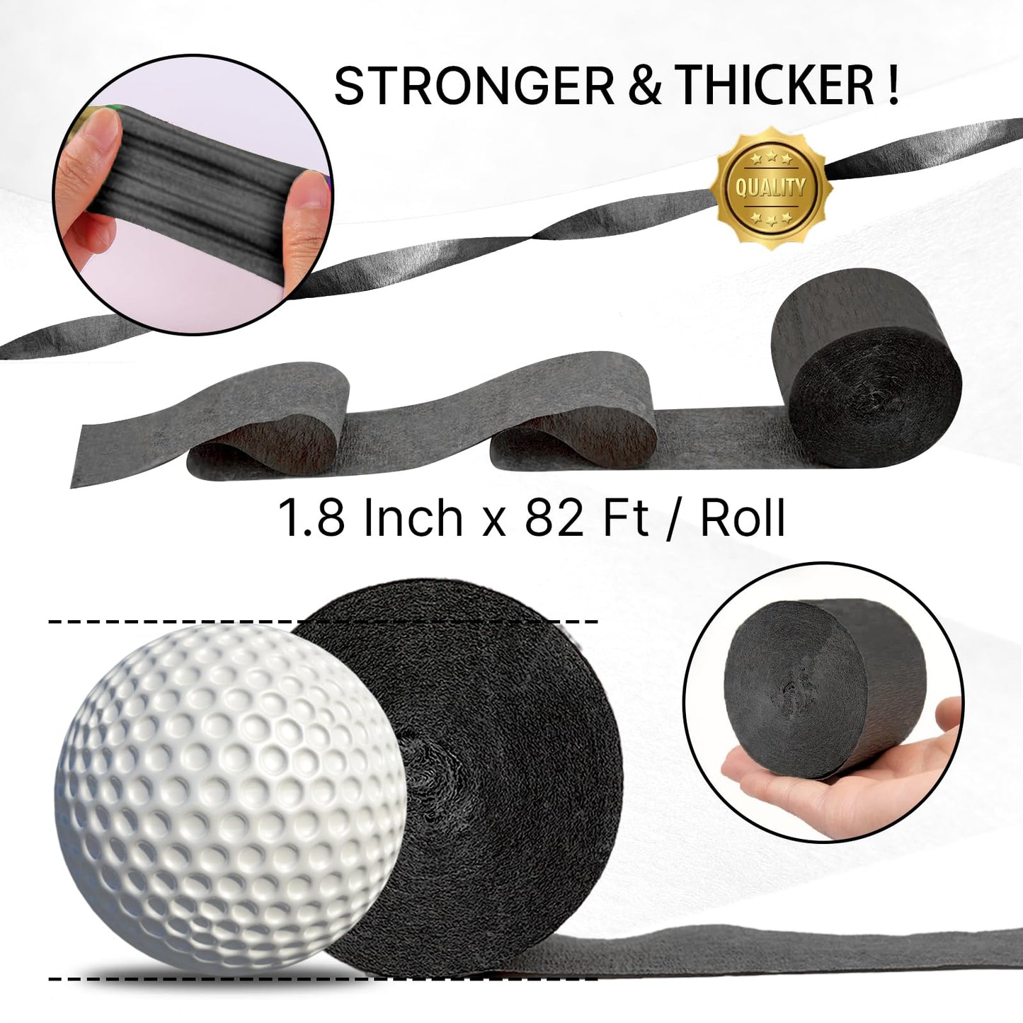 PartyWoo Black Crepe Paper Streamers 4 Rolls 328 ft Pack of Black Crepe Paper for Graduation Halloween New Year Anniversary Birthday Party Decorations (1.8 Inch x 82 Ft/Roll), Black-19