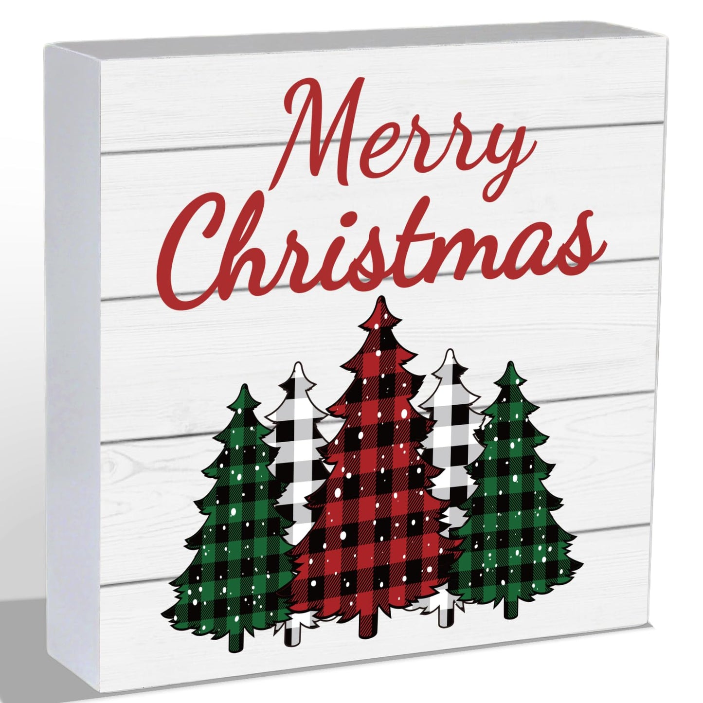 Christmas Decorations Indoor Christmas Decor Table Home Room Buffalo Plaid Tree Office Bathroom Wood Box Sign Rustic Wooden Shelf Desk Decor Season Sign House Warming Gifts 5.9 x 5.9 Inch
