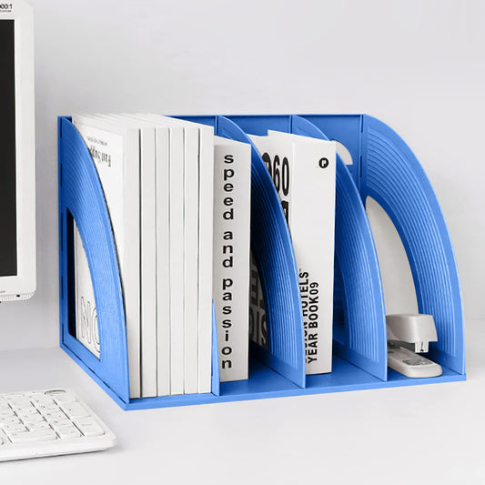 Marte Vanci Magazine File Holder Vertical PP Folder Book Desktop Organizer Plastic Storage Sturdy Vertical 4 Section Folder (Blue)