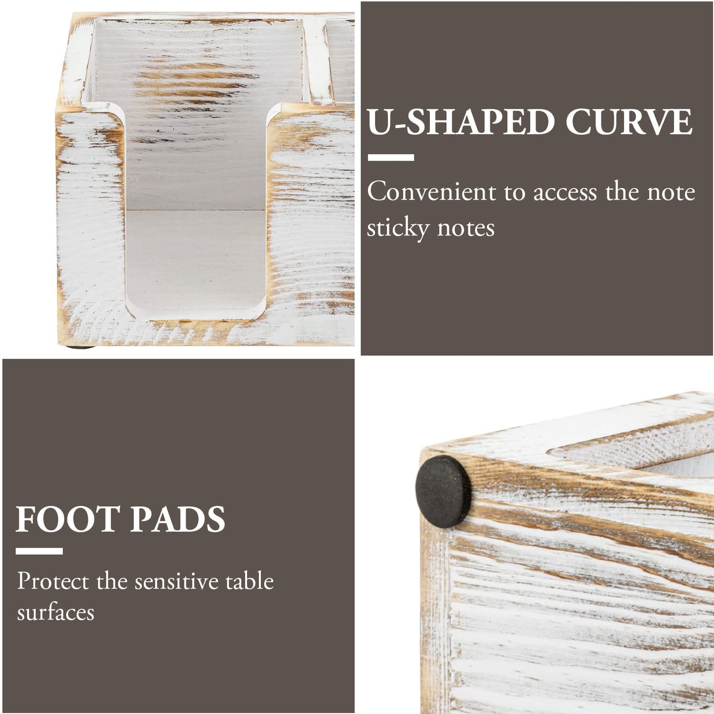 MyGift Shabby White Washed Solid Wood Sticky Note and Stationery Holder Stand, Office Desktop Storage Caddy for Self Adhesive Memo Pads Pen Pencil Marker
