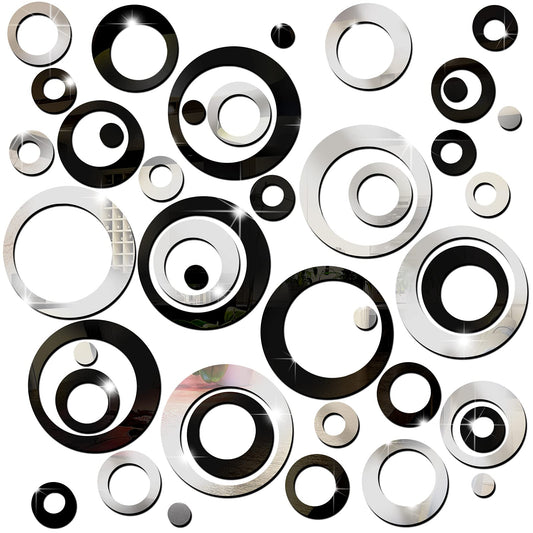 Outus 72 Pieces Wall Stickers Decor Acrylic Circle Mirror Removable Black and Sliver Wall Decor Round Dots DIY Red Living Room Decals Modern Art Murals for Home Bathroom Bedroom Decoration
