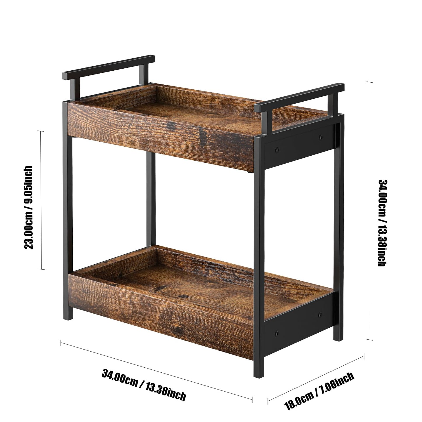 KLM Countertop Coffee Station Organizer, 2 Tier Wooden Shelf for Coffee Bar Accessories, Condiment Storage Caddy for Kitchen, Bathroom Counter Organizer, Home, Office - Brown