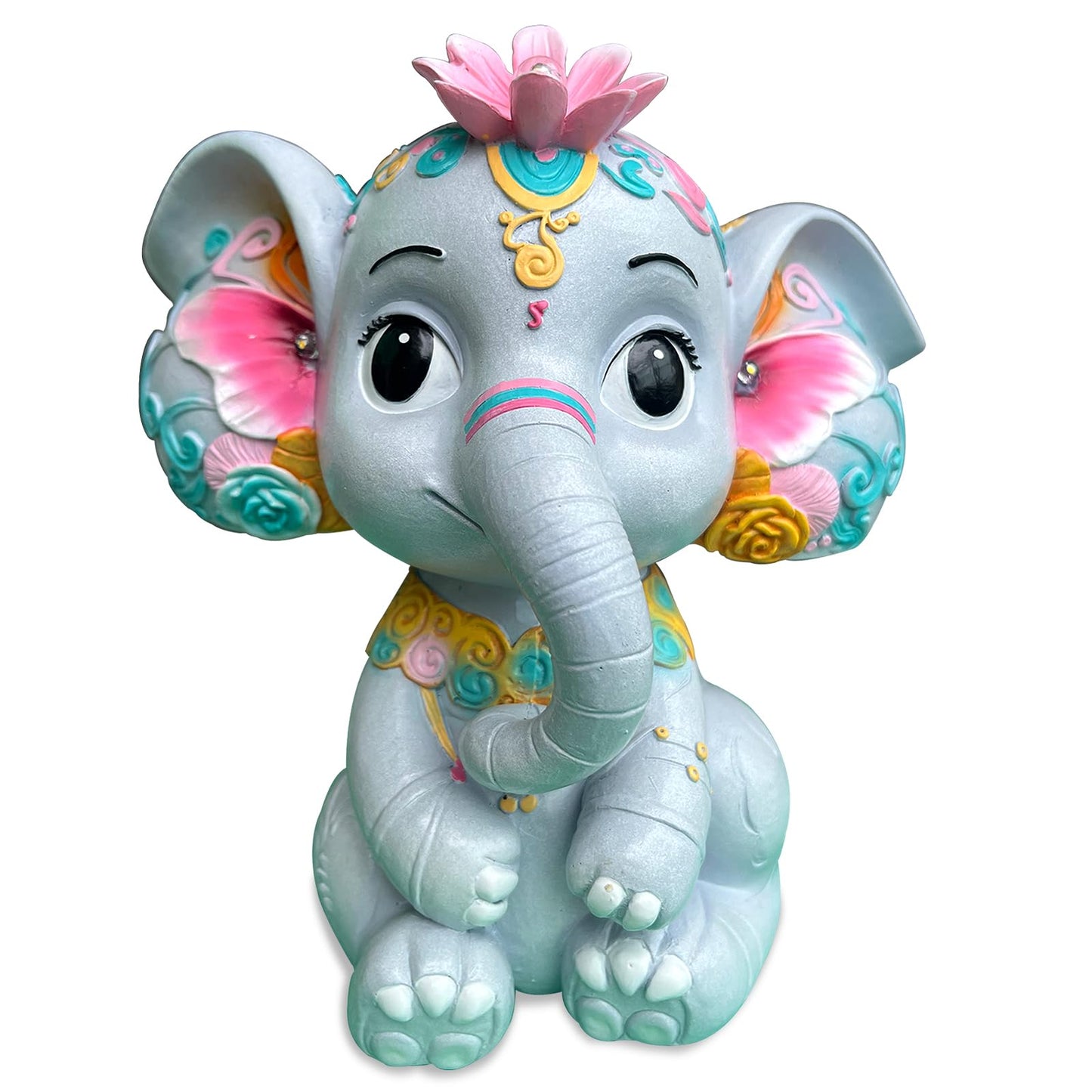 Sgreatiny Solar Garden Elephant Statue with 4 LED Lights, Outdoor Lawn Decor for Patio, Yard, Balcony, Waterproof Resin Ornament, Ideal Gift for Mom, Grandma, Women (Housewarming, Birthday, Christmas)