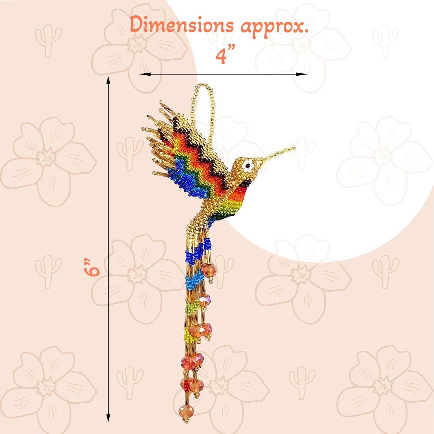 Spirit of Nature - Hummingbird Decor Hanging Figurine | Bird Figurines Home Decor | Ornament Czech Glass Seed Bead Decorative Hanging Ornaments - Handmade Decoration (Gold/Rainbow)