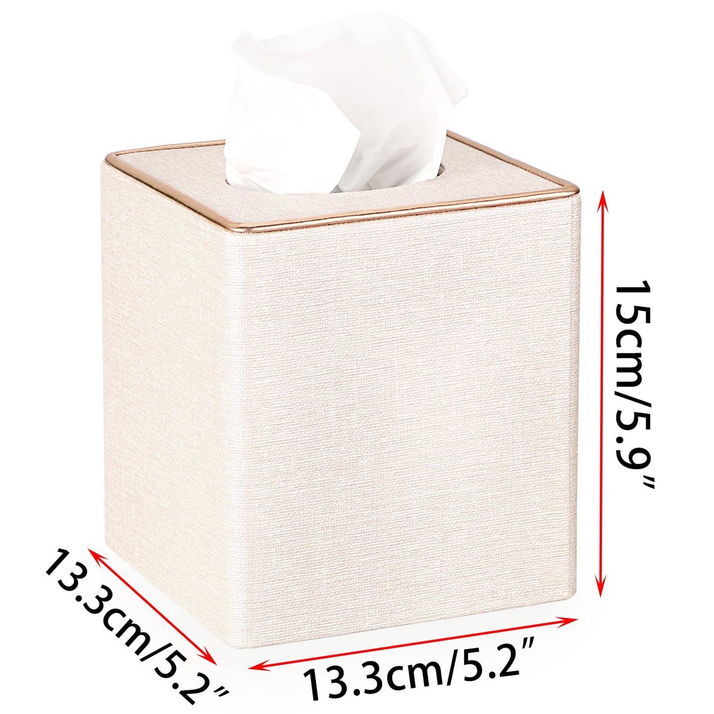 Sumnacon Square Linen Tissue Box Cover - Stylish Cube Tissue Box Holder with Magnetic Bottom, Decorative Tissue Box for Vanity Toilet Tank Dresser Night Stand Table Countertop Office Car, Beige