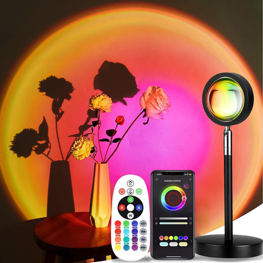 LEKEONE Sunset Lamp Projection, Sunset Night Light Rainbow Projector 180° 16 Color Changing 4 Modes, Vlog, Photography, Decorative, Party Decor, Gift for Women(16 Color) (red) (red)