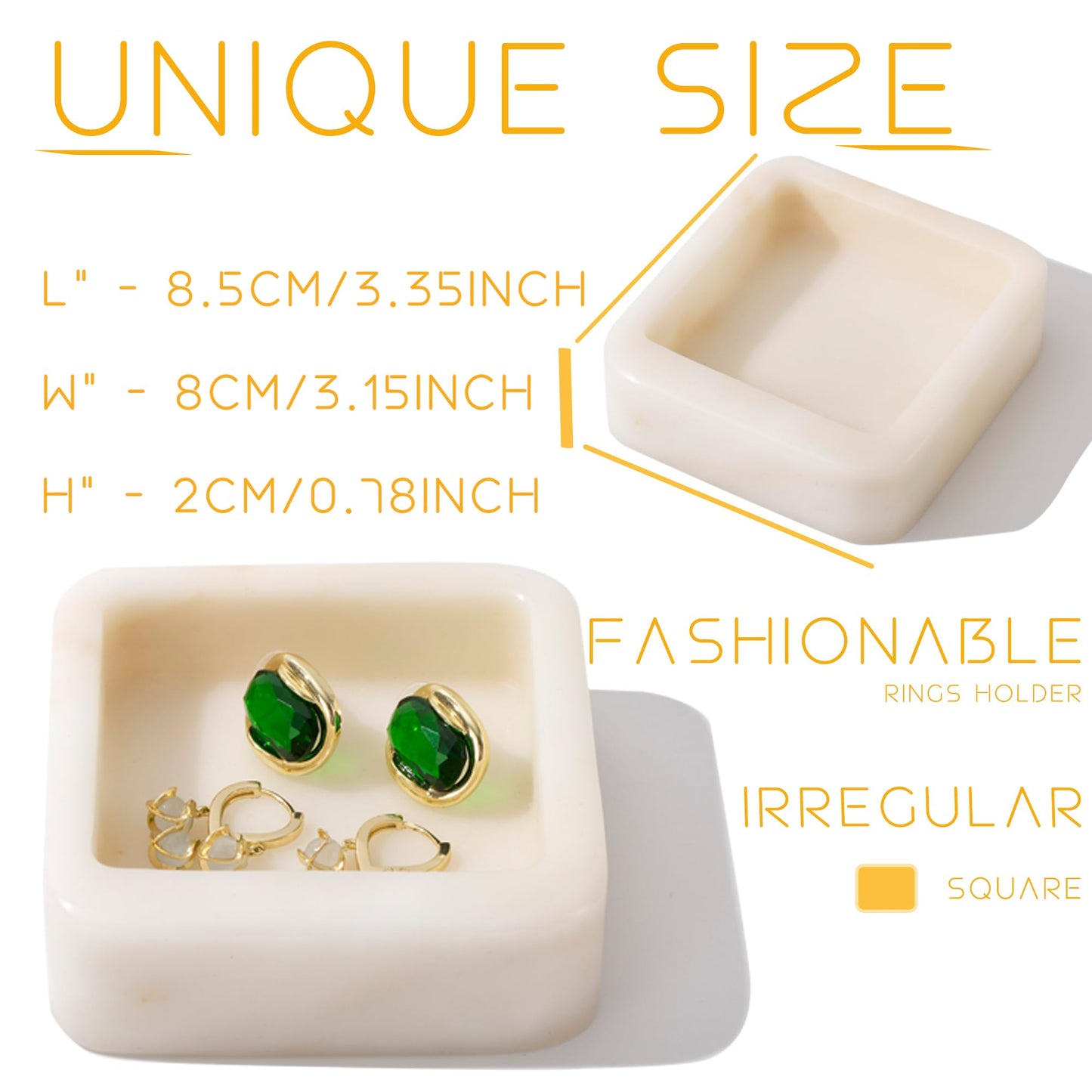 CM CHIC MONDAY Marble Ring Holder for Women, Irregular Square Jewelry Dish Tray, Monthers Day Gifts Small Ring Dish(Natural White)