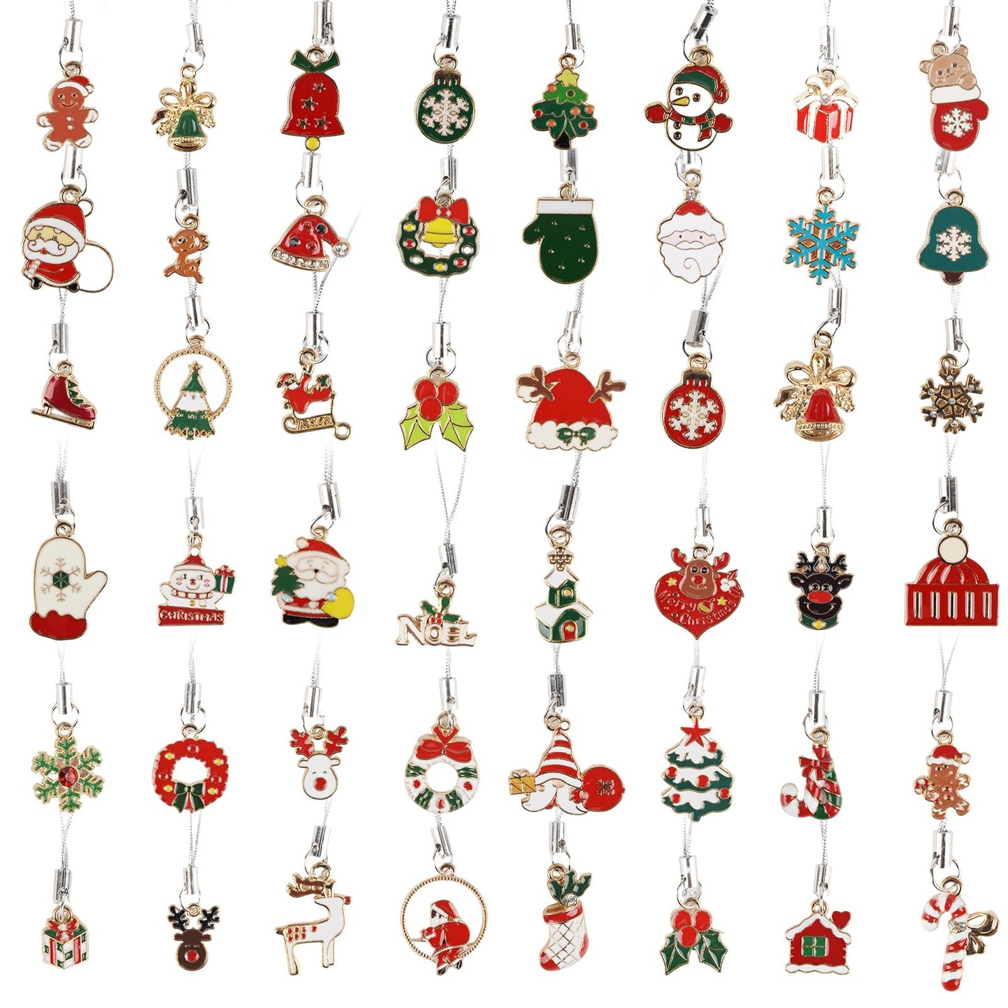Qumenan 48 Pcs Mini Christmas Ornaments Tiny Metal Charms Haning Miniature Christmas Ornaments with String for Craft Wreath Xams Tree Decoration
