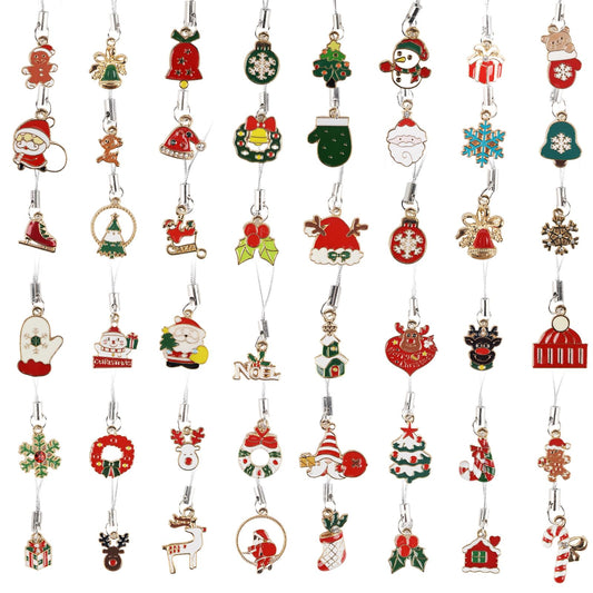 Qumenan 48 Pcs Mini Christmas Ornaments Tiny Metal Charms Haning Miniature Christmas Ornaments with String for Craft Wreath Xams Tree Decoration