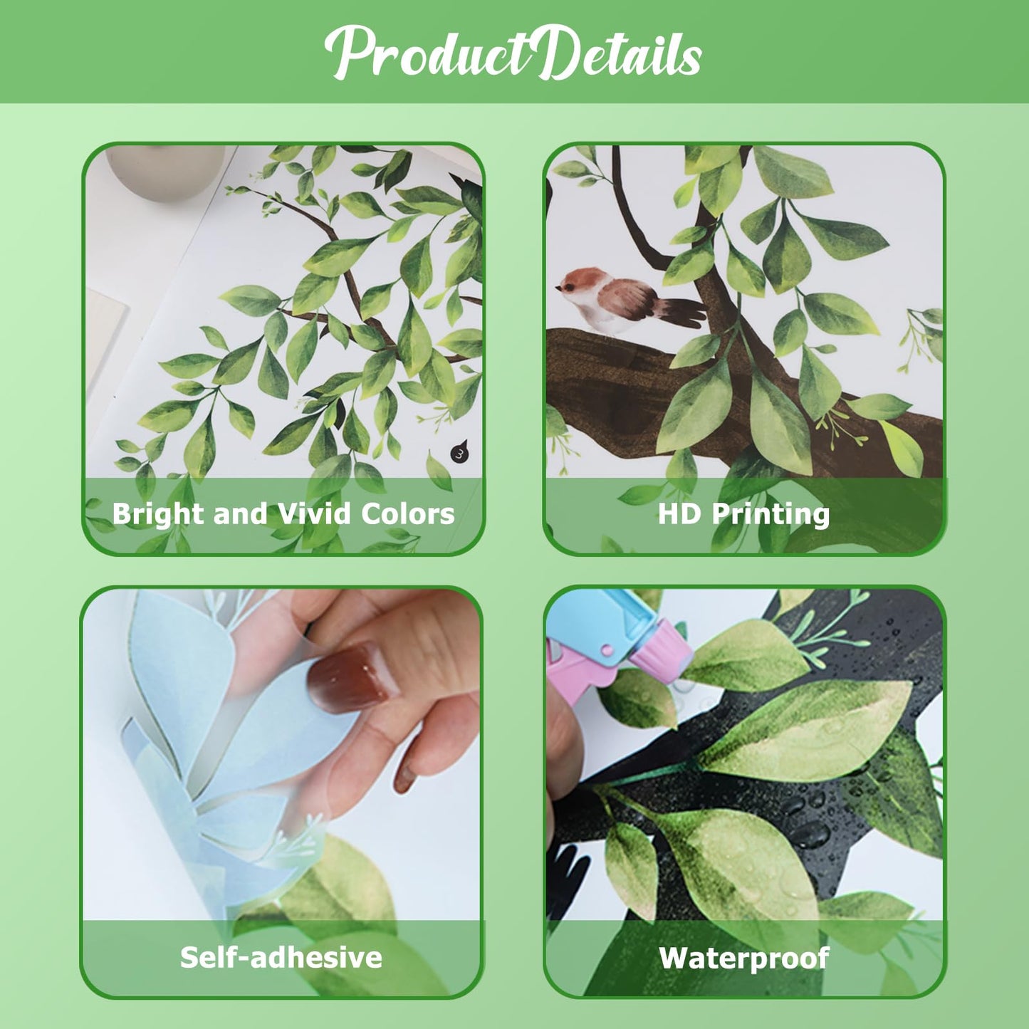 Lilac Wall Decoration Large Green Tree Wall Stickers, 3 Sheets Hanging Vine Tree Wall Decals Peel and Stick Leaves Branch Wall Murals Decor for Living Room Bedroom (Green, 11.8 * 35.4inch)