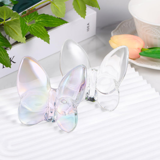CNCRMEM 2pcs Crystal Butterfly Figurine,Butterfly Collectibles Glass Art Glass Animals Crystal Wedding Decortion for Home Butterfly Gifts for Women(Colorful+White)