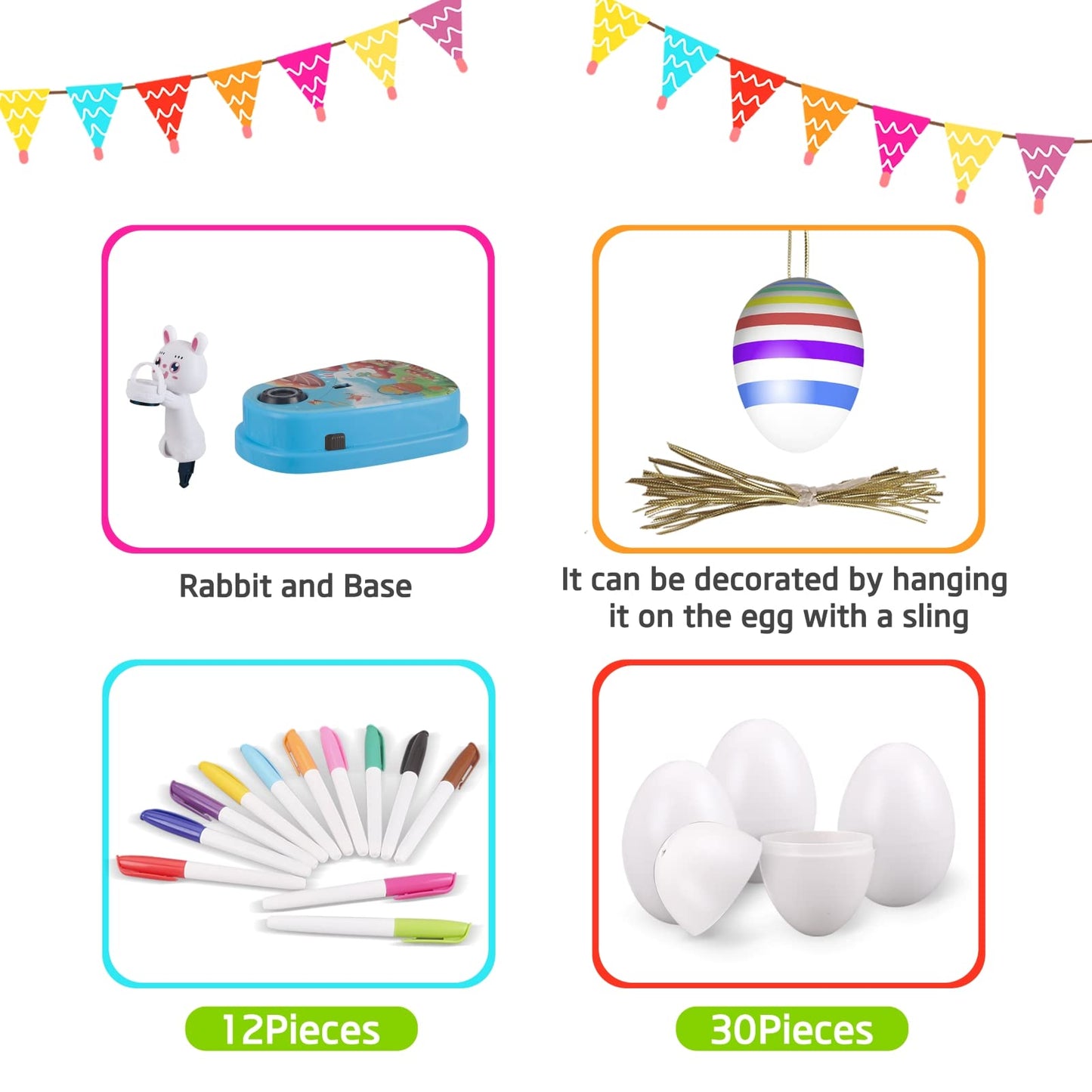 Engfa Easter Egg Decorating Kit with 30 Pcs Eggs and 12 Dying Markers Spinner, Easter Gifts for Kids Bunny Decorating Machine Craft Activities for Boys Girls (Blue)