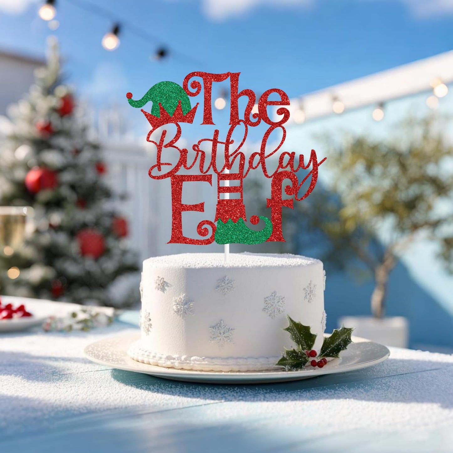 Red Glitter The Birthday Elf Cake Topper, I'm Back Elf Christmas Xmas Decor, Christmas New Year's Eve Birthday Party Decorations Supplies