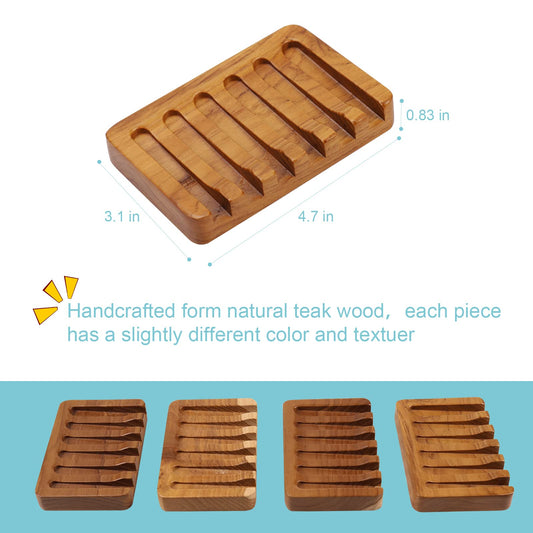 Soap Dish with Slanted Waterfall Design by HTB, Bar Soap Holder Teak Wood, Soap Saver for Shower, Bathroom, Sink, Kitchen and Countertop