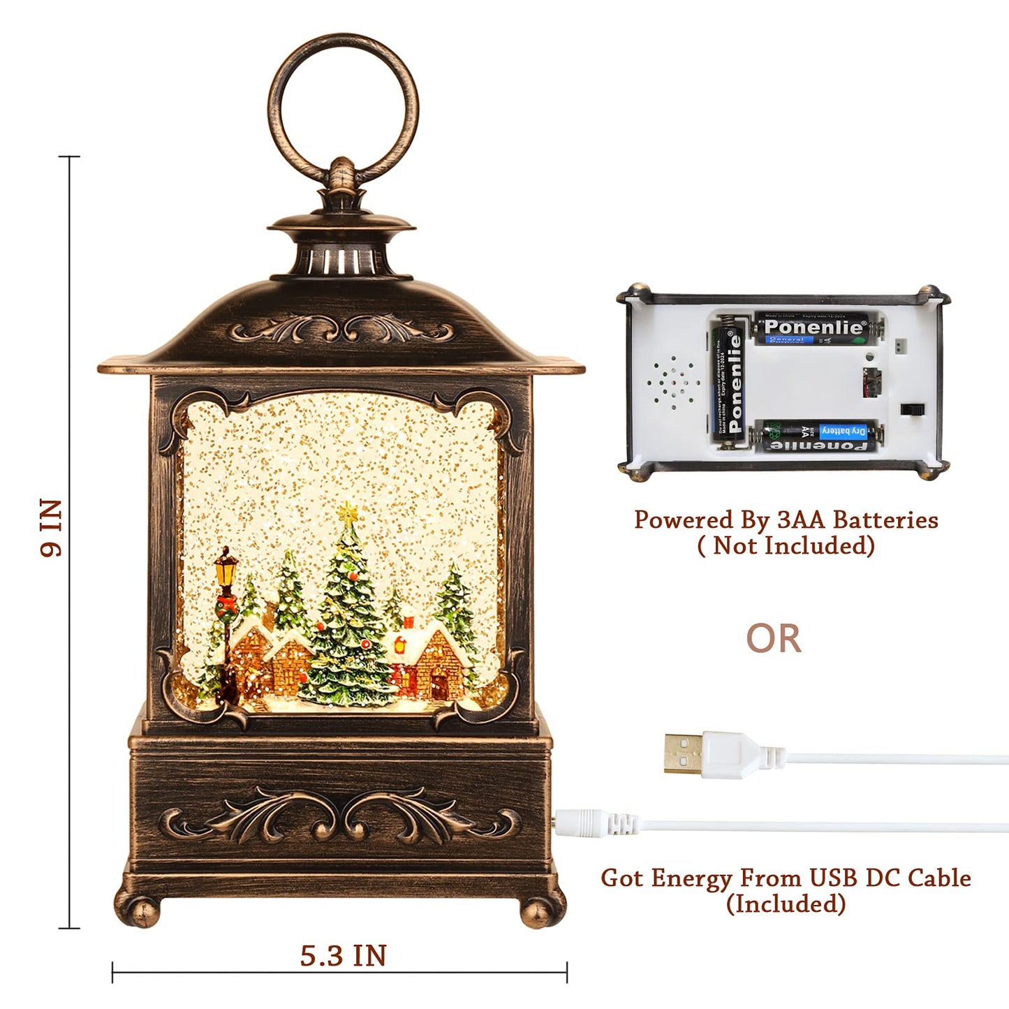 Christmas Village Snow Globe Lantern,Christmas Decorations Indoor Water Lantern Swirling Glittering with Music & Timer, USB/Battery Operated Lighted Lanterns for Home Decor Gifts (Forest House)