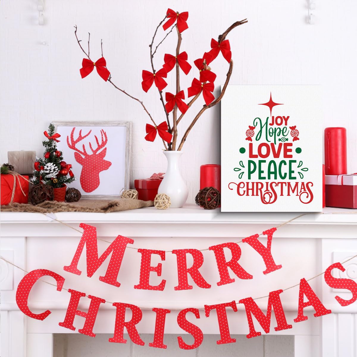 Christmas Decorations - Trendy Wishes Xmas Tree Wall Art Print Picture Artwork - Indoor Modern Holiday Christmas Gifts Home Decor for Wall Table Mantel 8"x10" Framed