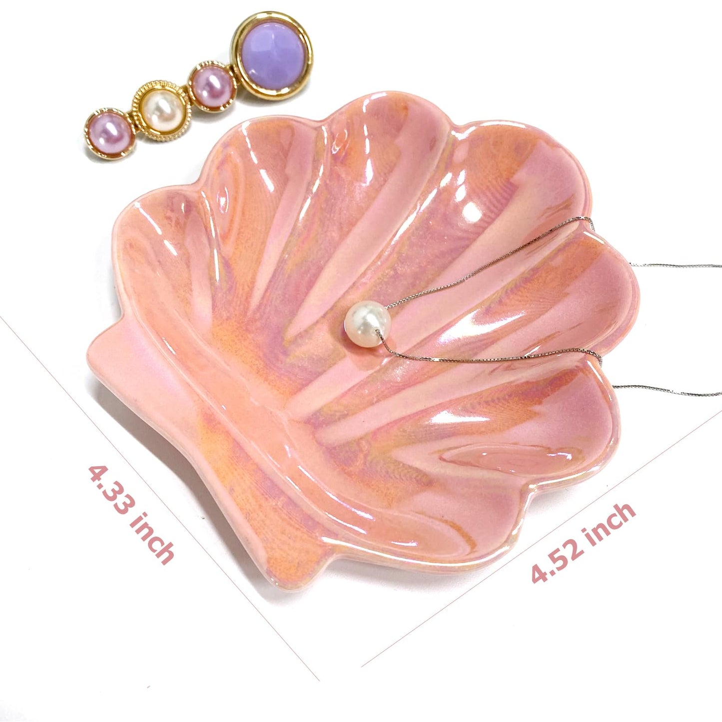 TIGERMILLION Sea Shell Jewelry Dish, Ceramic Seashell Jewelry Holder, Cute Organizer Plate Vanity Decorations Accessories for Home Bathroom Decor Birthday Mother's Day Christmas Gift for Women