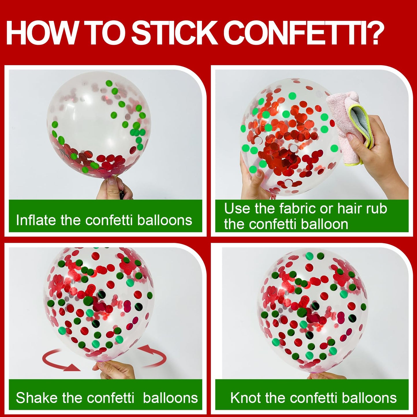 NACHLYNN 60 Pack Red and Green Christmas Confetti Latex Balloons 12 Inches for Christmas Birthday Baby Shower Party Decorations