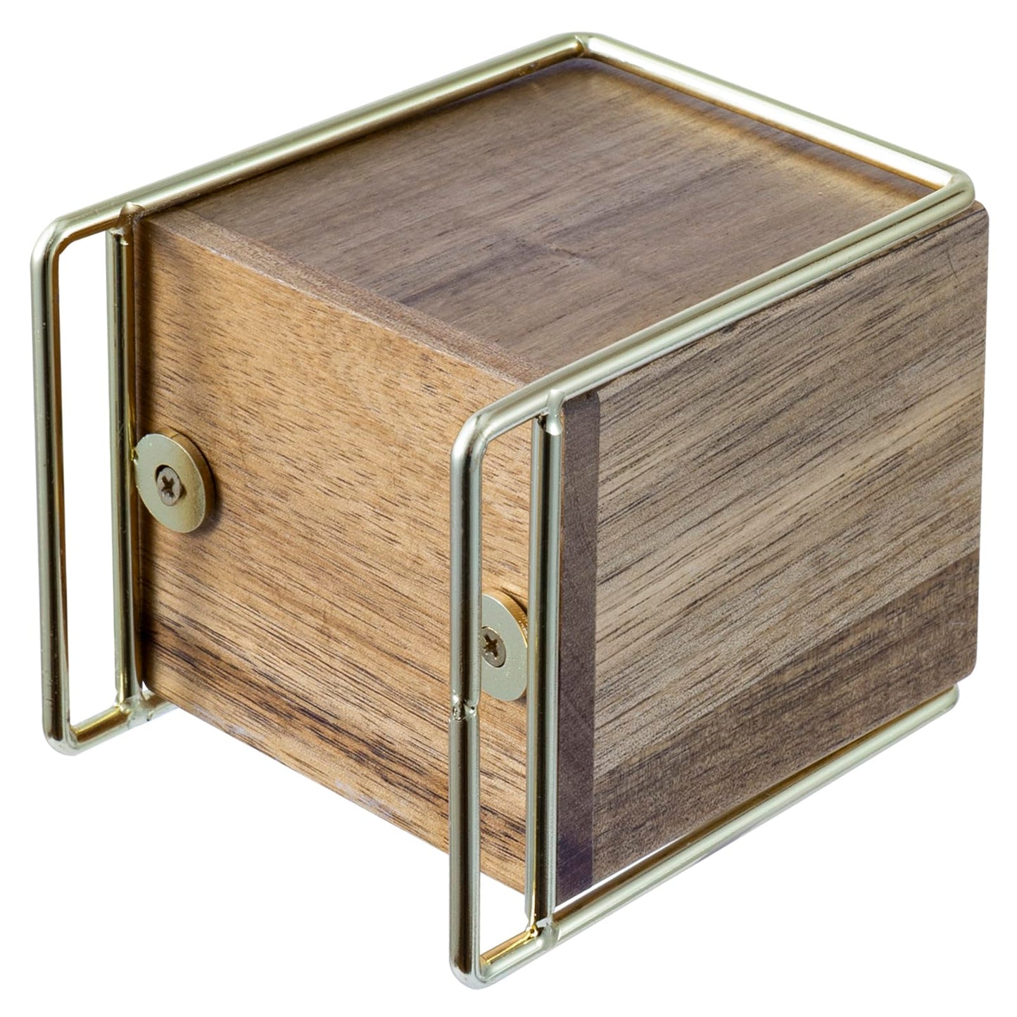 MyGift 3 Inch Modern Premium Solid Acacia Wood and Brass Tone Metal Wire Desktop Pencil Cup, Wooden Tabletop Pen Holder, Office Desk Stationery