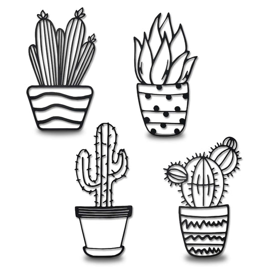 4 Pieces Western Decor Cactus Decor Natural Themed Metal Wall Decors Plant Modern Metal Wall Art for Home Living Room Bathroom Office