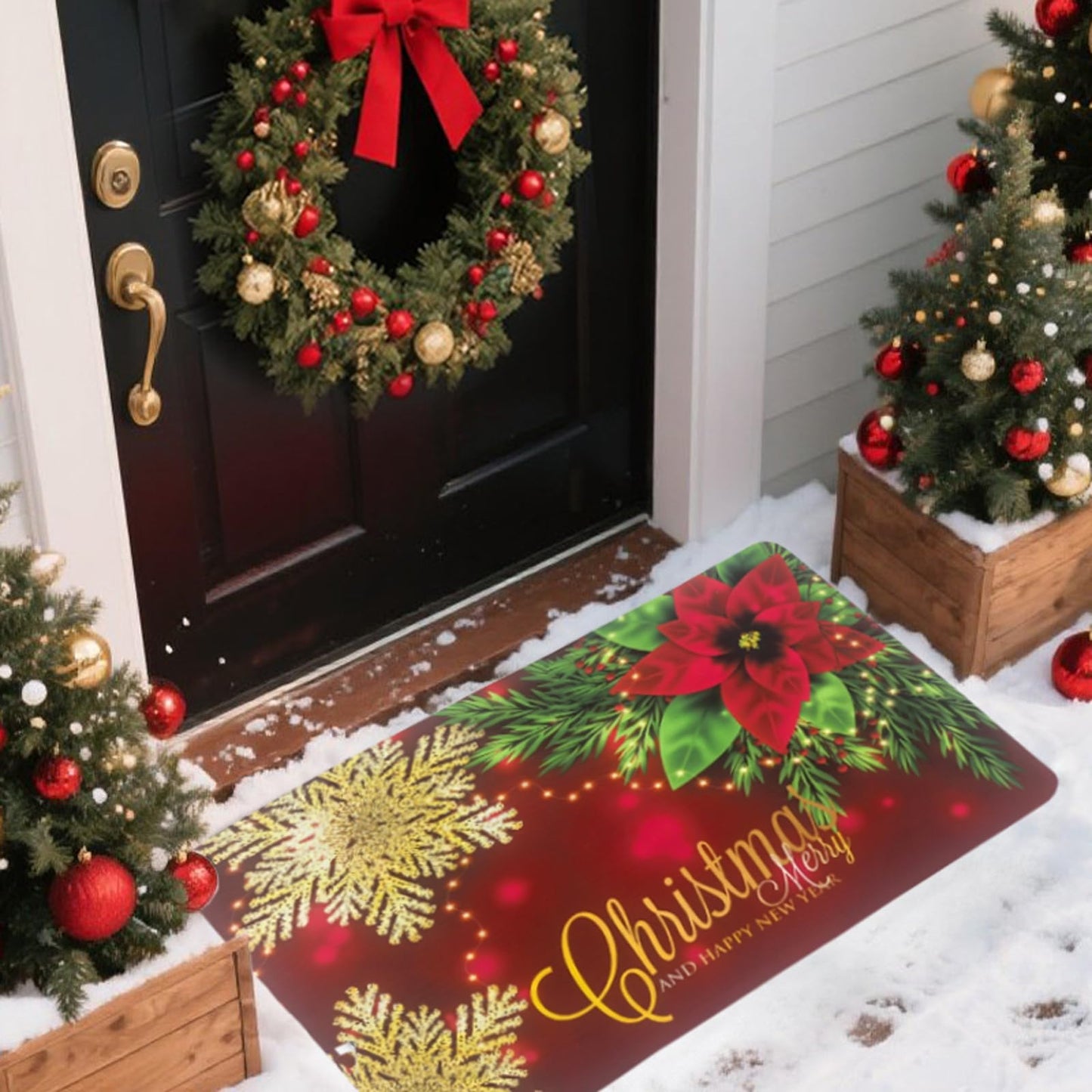 Christmas Door Mat 17x30 Inches, Non-Slip Silicone Holiday Floor Mat with Festive Design for Indoor & Outdoor, Washable Kitchen Bathroom Entryway Mat