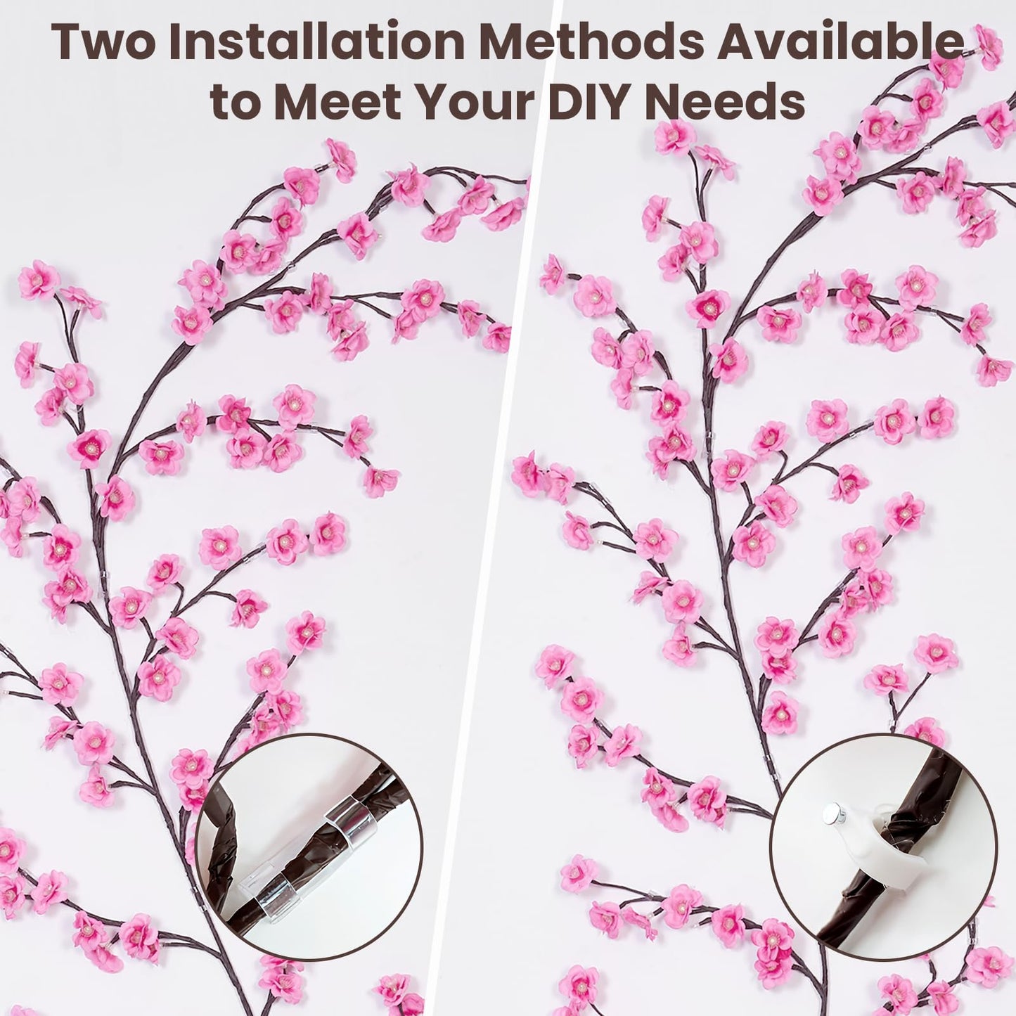 Cherry LED Tree Branch Lights for Wall, Cherry Blossom Willow Vine Twig Decor Garland with 48 LED Lights and Remote,8 Lighting Modes,Christmas Decorations Indoor for Home Wall Door Window (47inch)