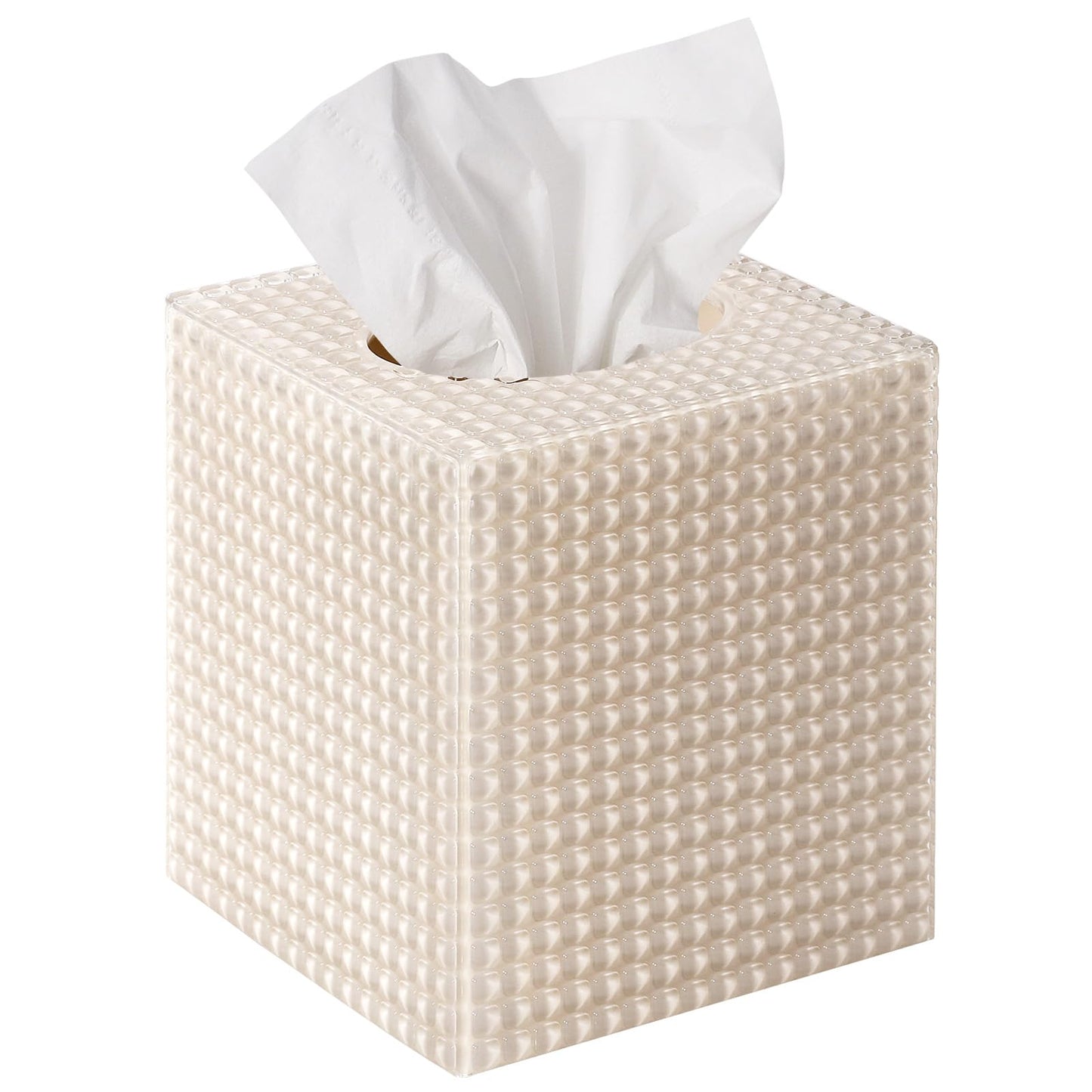 Tissue Box Cover, Square Modern Facial Acrylic Tissue Holder, Aesthetic Cube Napkin Dispenser Accessories for Bathroom Vanity Countertop, Night Stand, Office Beige
