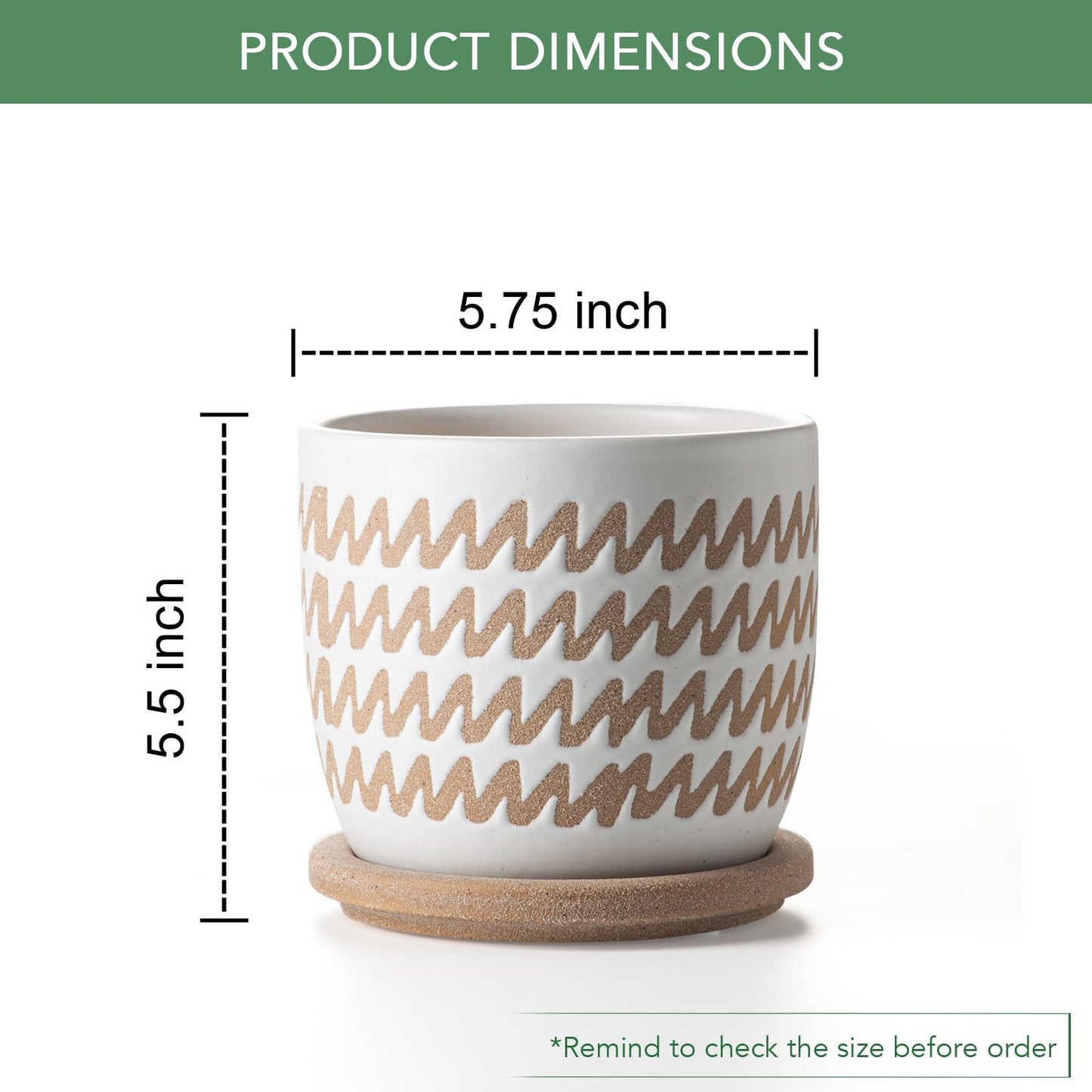 POITONRU Ceramic Flower Pots Indoor-Outdoor: 5.75 Inch Planters with Drainage Holes & Saucer - Modern Decorative Plant Pots Ceramic for Home Gardeners (Wave)